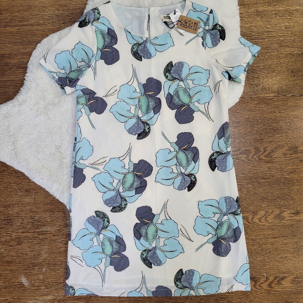 Molly Bracken White Dress with Light Blue & Teal Floral Print